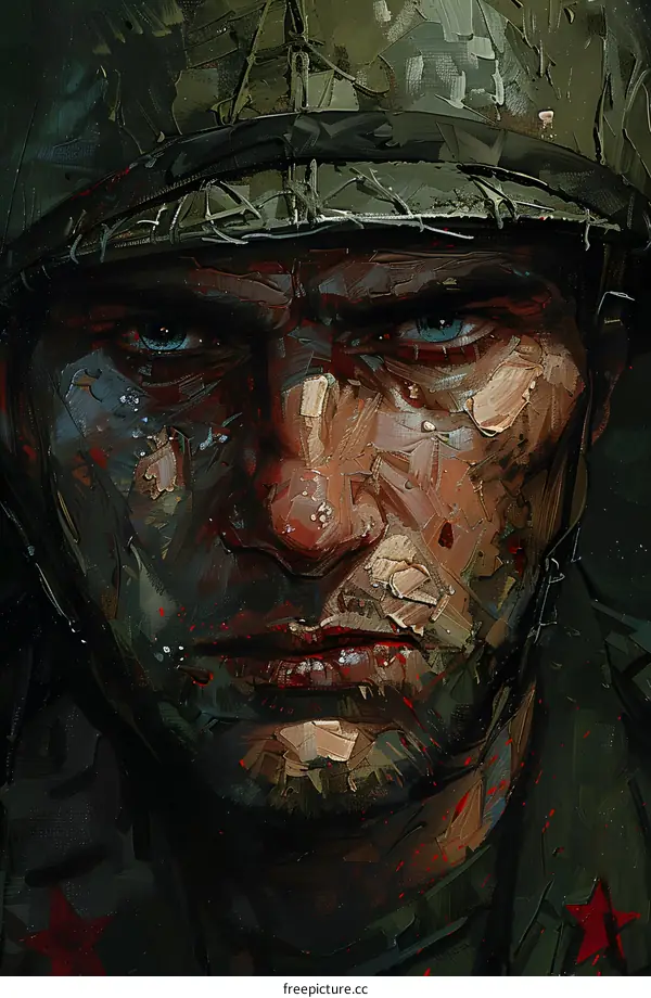Close Up Portrait Of A Soldier In Military Uniform