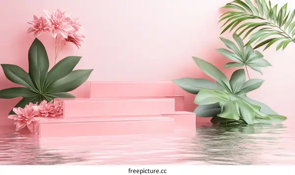 Pink Floral Tropical Display Stage