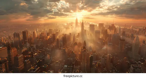Sunrise over a Futuristic Cityscape