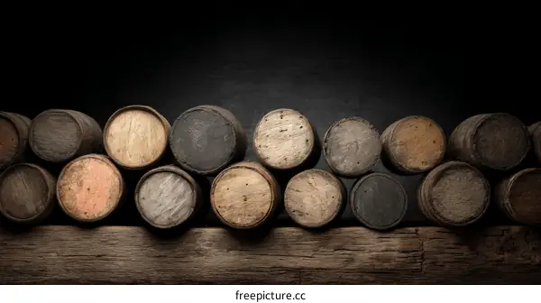 Vintage Wooden Barrels Collection on Rustic Beam