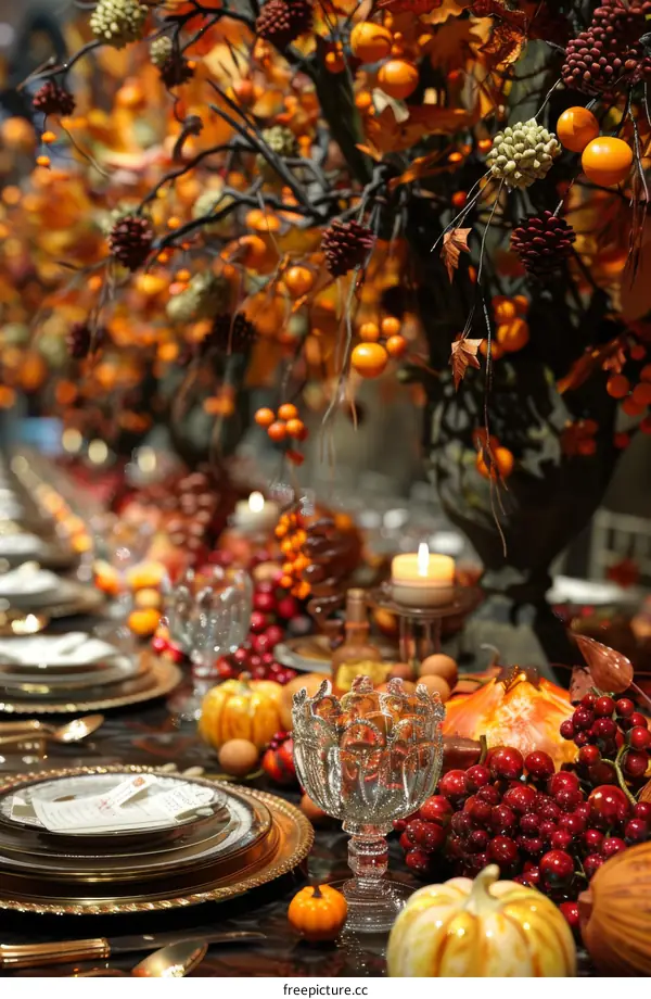 Autumn Tabletop Display with Pumpkins and Candles