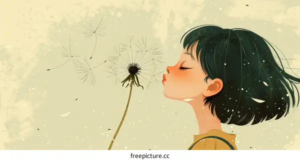 Girl blowing dandelion illustration