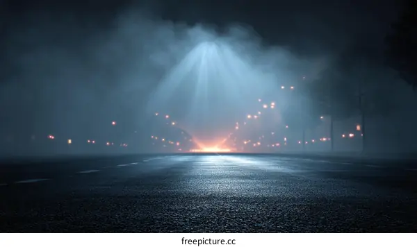 Mysterious Foggy Night Road at Night