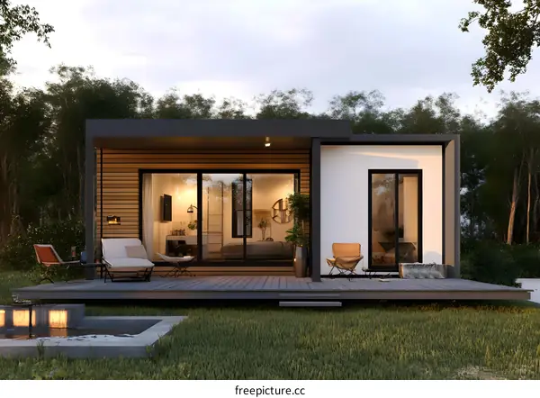 Modern Small House Exterior Design with Wooden Siding and Deck