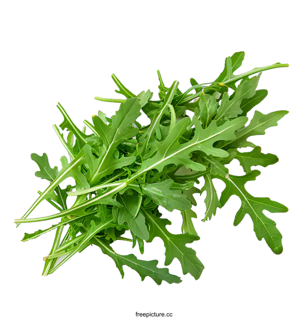 [Transparent Background PNG]Fresh Green Arugula Leaves on White Background