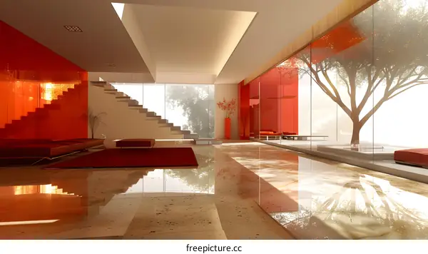 red modern house interior