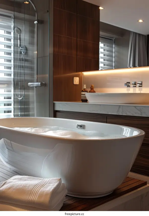 Modern Hotel Bathroom with Freestanding Tub