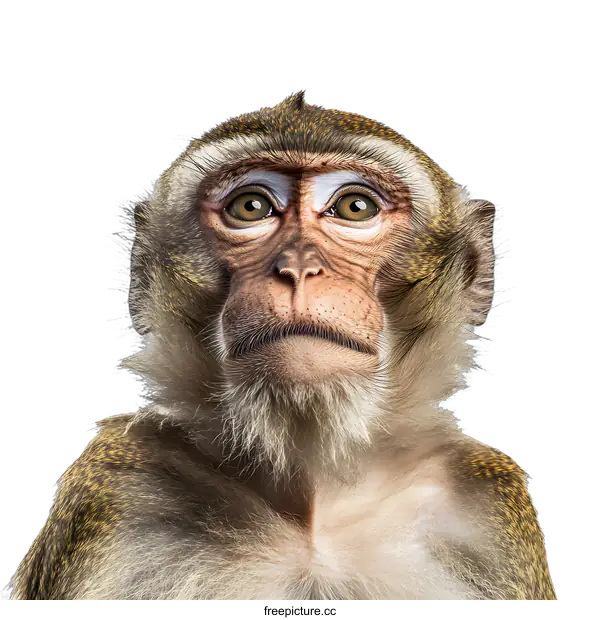 [Transparent Background PNG]Close Up of Monkey Face with Curious Expression