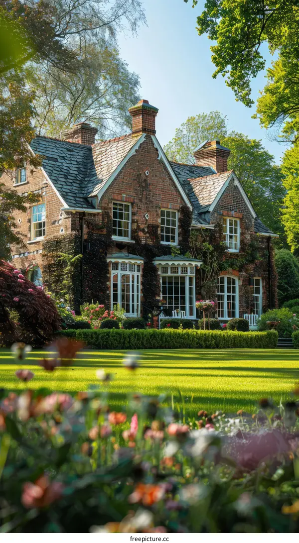 A Quaint English Country House with a Lush Garden