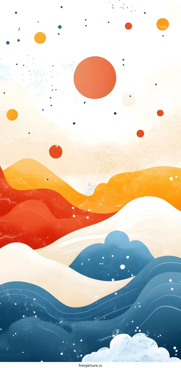 Abstract Minimalist Landscape with Waves and Dots