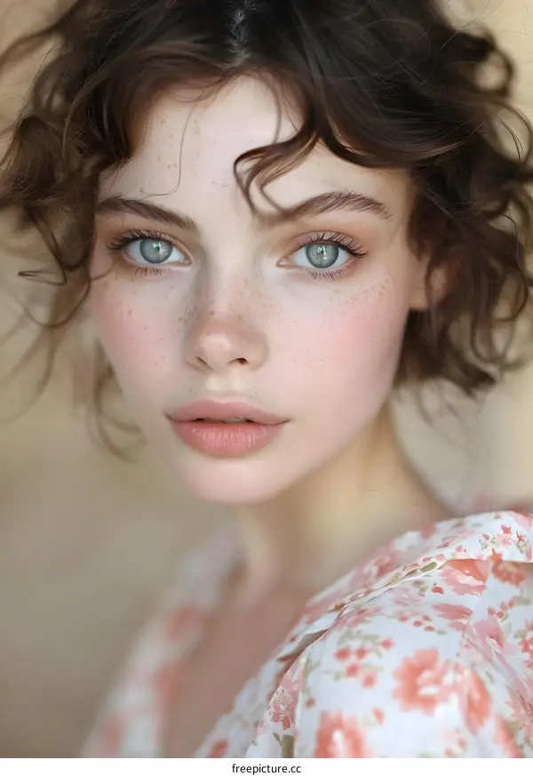 Portrait of a young woman with freckles