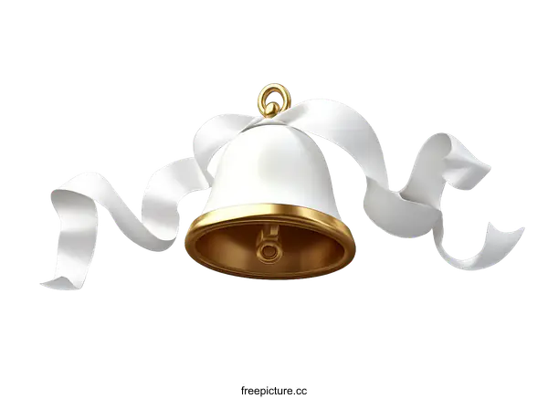 [Transparent Background PNG]Elegant White Bell with Gold Trim and Ribbons