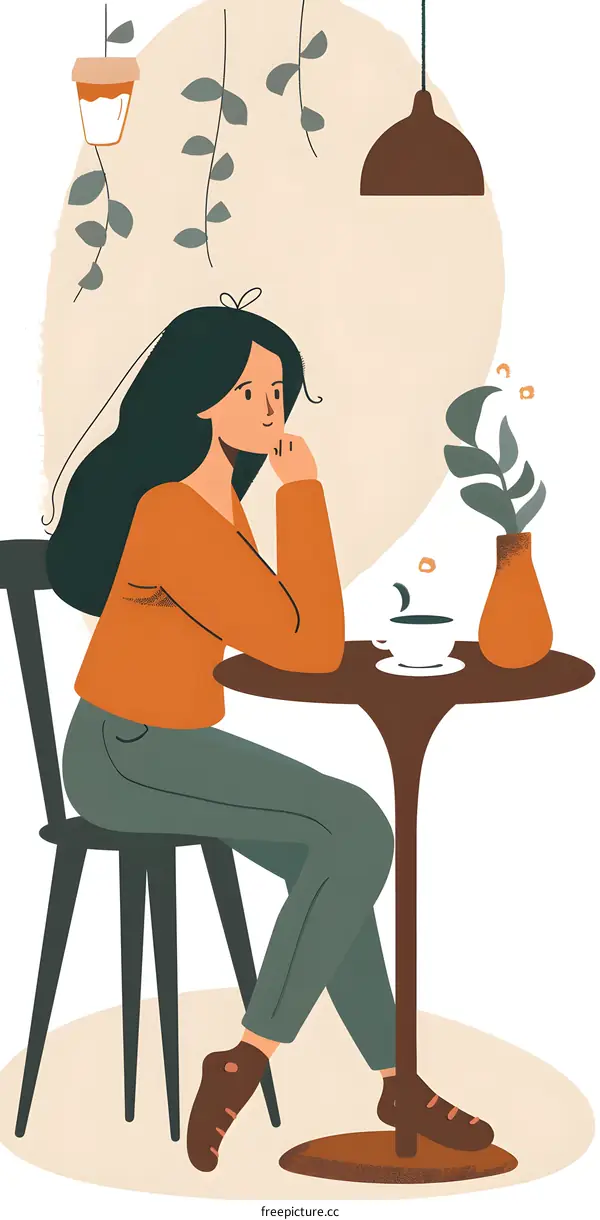 Woman Sitting at a Table in a Cafe Illustration