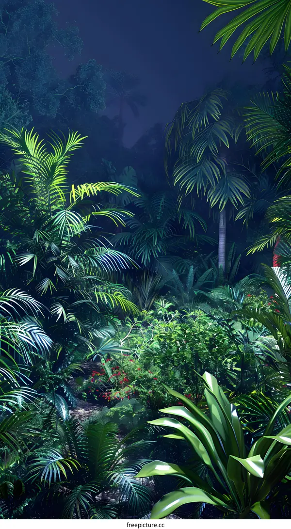 Dark Lush Tropical Rainforest At Night
