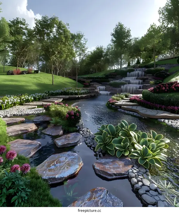 The landscape design效果图 of the garden