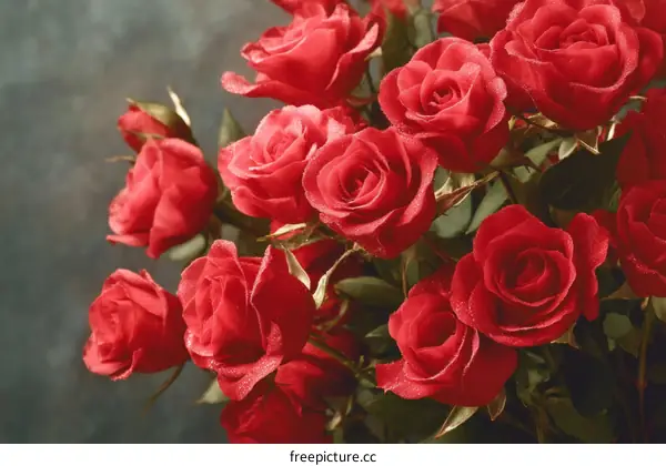 Close Up Bouquet of Red Roses with Water Droplets