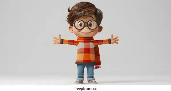 Cartoon Boy Character Wearing Glasses And A Scarf