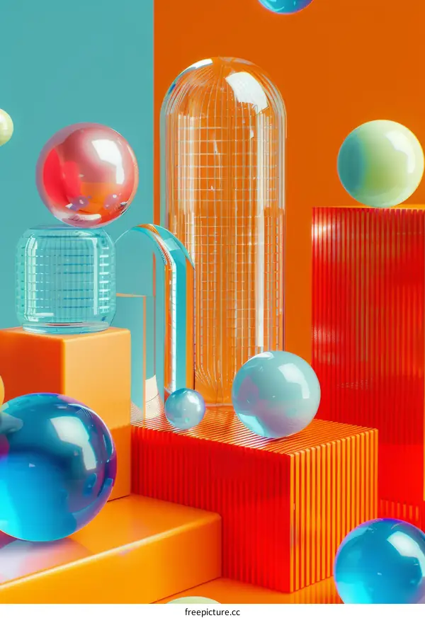 Vibrant 3D Geometric Shapes and Spheres Background