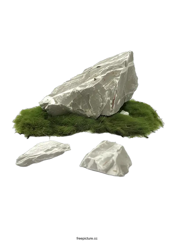 [Transparent Background PNG]Gray Rock on Green Moss