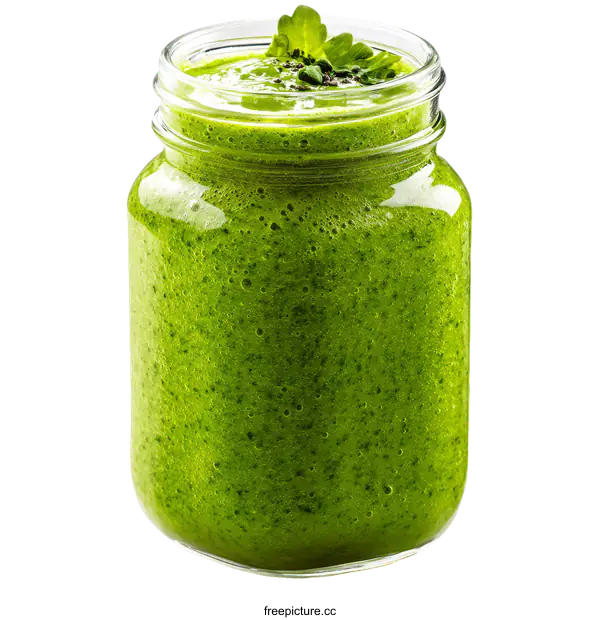 [Transparent Background PNG]Delicious Green Smoothie in a Glass Jar
