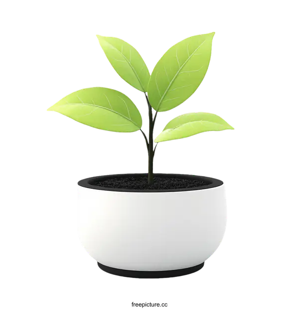 [Transparent Background PNG]Small Plant in White Pot Illustration