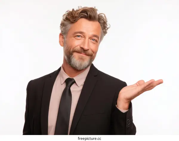Businessman Presenting Something on a White Background