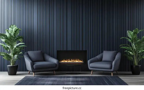 Modern Living Room Interior Design with Fireplace