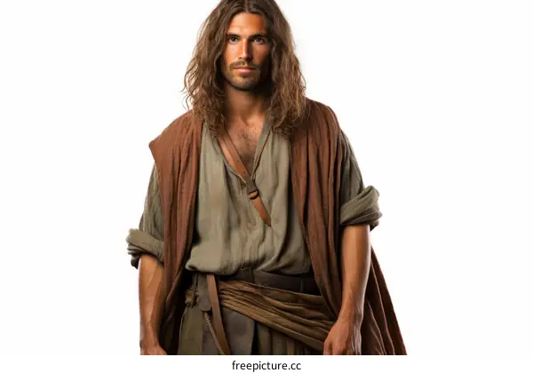 Portrait of a Young Man with Long Brown Hair and Beard