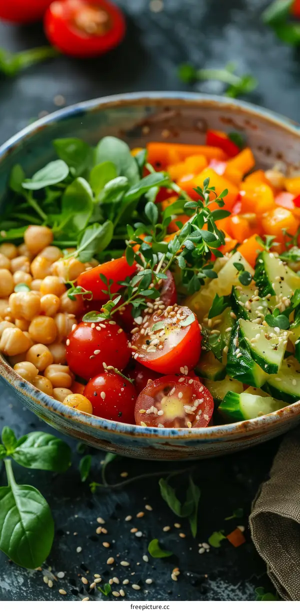 Chickpea salad with vegetables and herbs