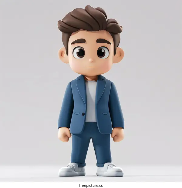 3D illustration of a young man wearing a blue suit