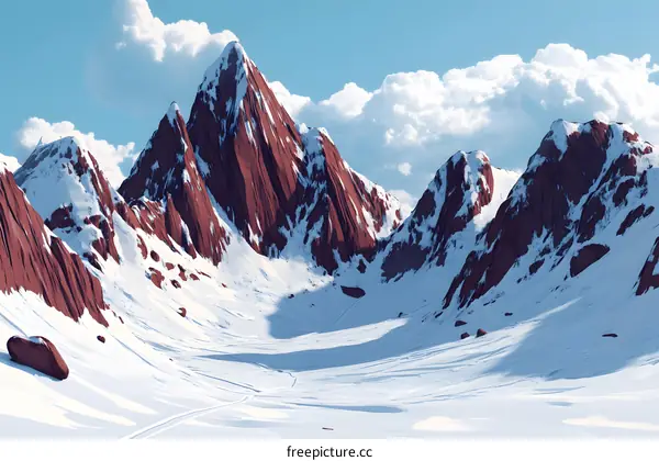 Snowy Mountain Landscape With Red Rocks
