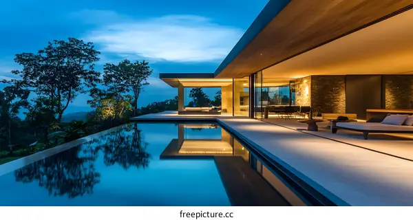 Modern Architecture with Infinity Pool and Mountain View