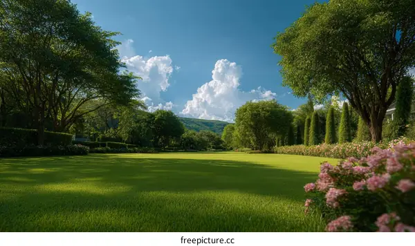 Beautiful Lush Green Lawn Garden Landscape