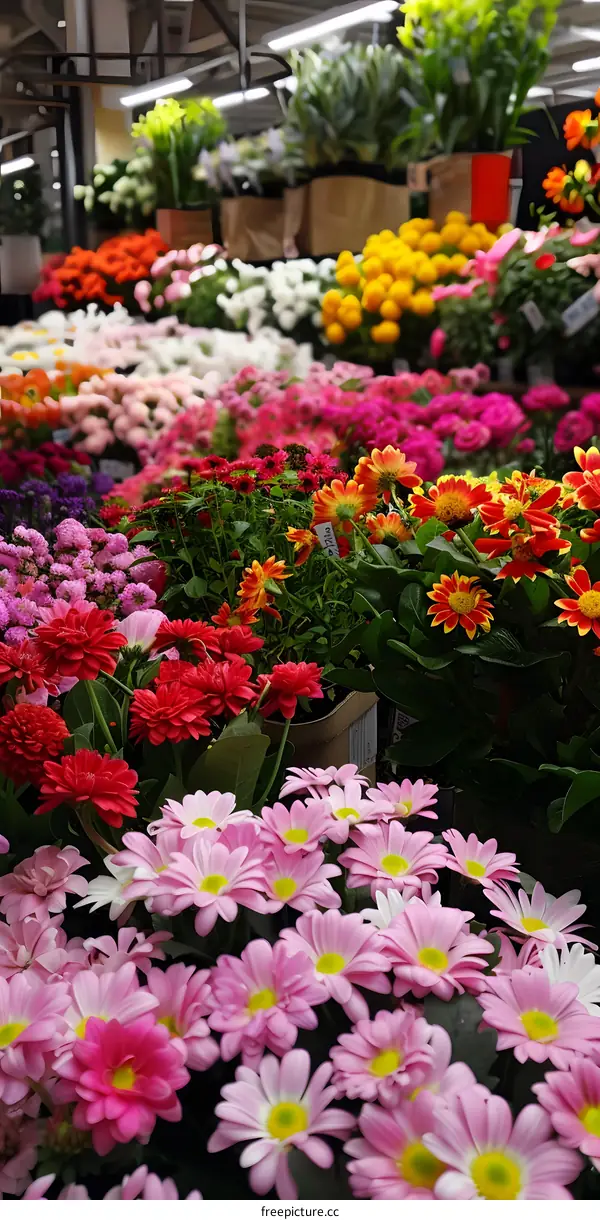 Colorful Flower Bouquet Arrangement at a Flower Market