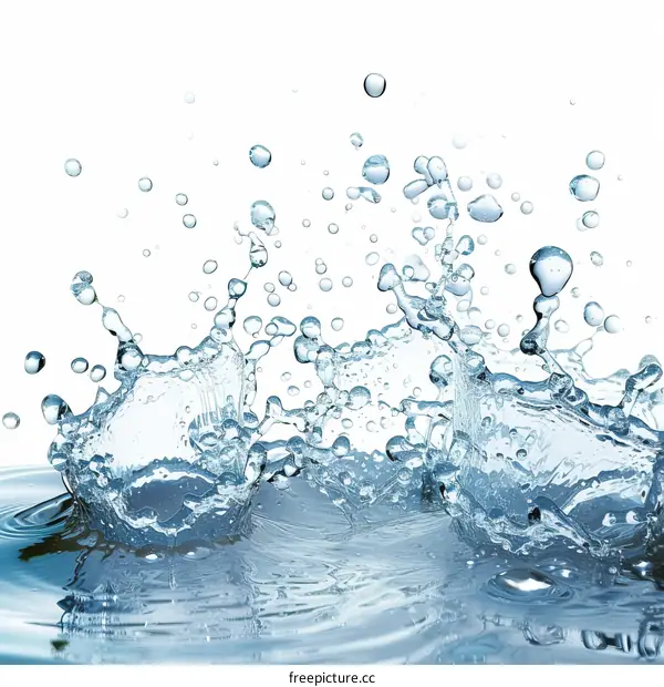 Water Splash with Droplets on White Background