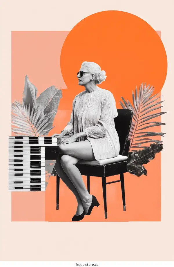 Elegant Woman Playing Piano Collage
