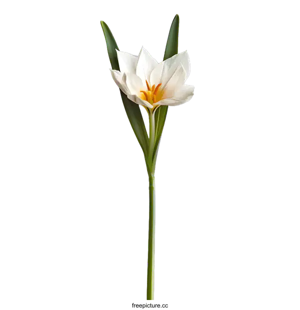 [Transparent Background PNG]Single White Flower with Green Stem on White Background