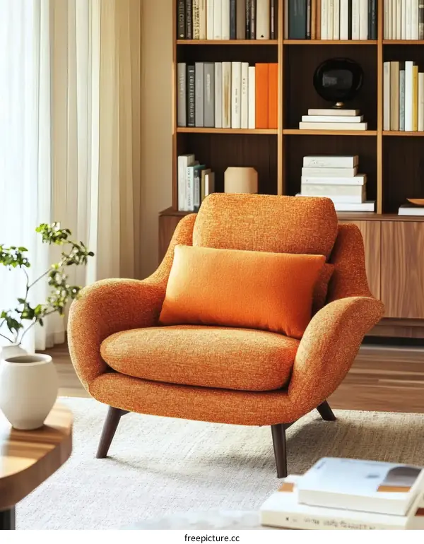 Orange Armchair in a Cozy Living Room