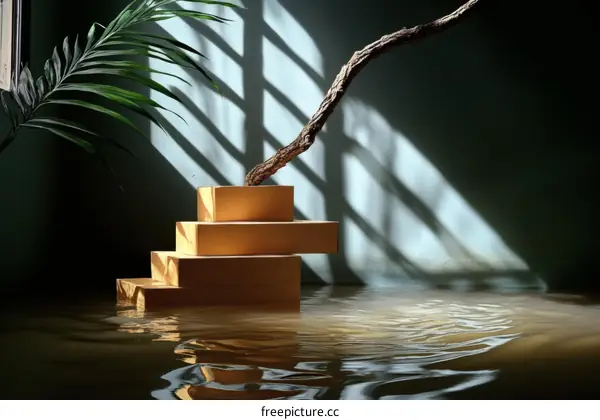 Flooded Room with Cardboard Steps and Branch