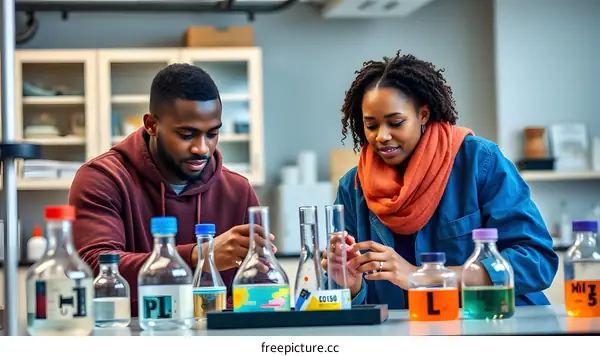 Two Students Working Together in a Science Lab
