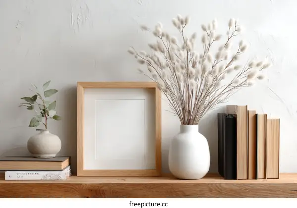 Minimalist Home Decor Display with Plants and Books