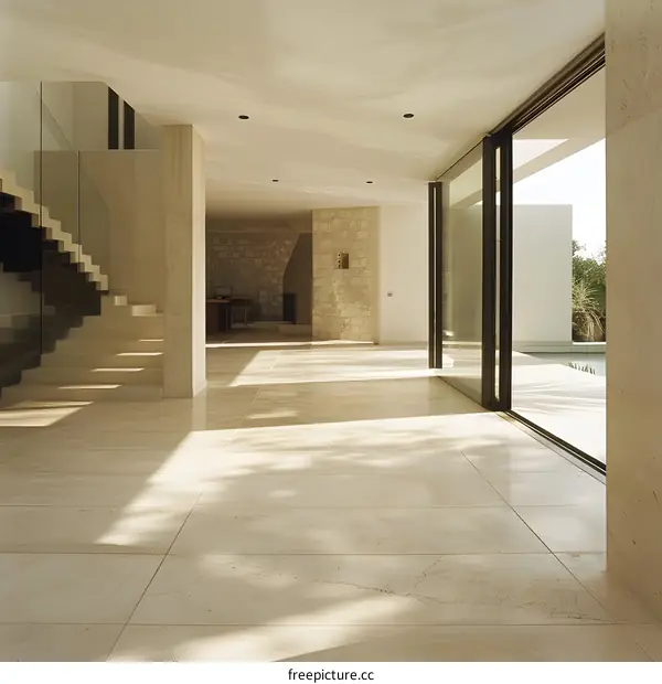 Modern Interior Design with Stone Walls and Sliding Glass Doors