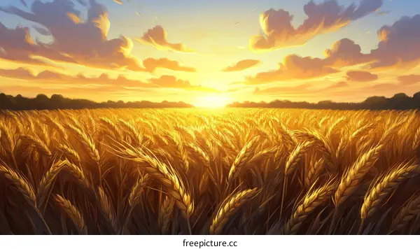 Golden Wheat Field at Sunset Illustration
