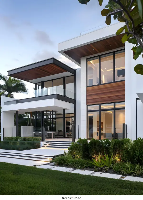 Modern House Exterior With Wooden Accents and Glass Windows