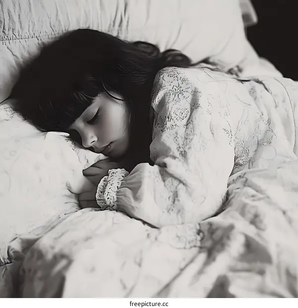 Sleeping Girl in Bed With White Sheets