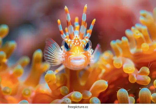 Striped Blenny Fish With Orange Tentacles