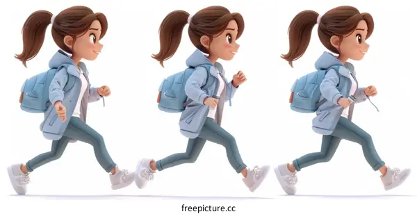 A cartoon girl with a ponytail running