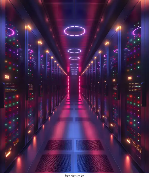 Futuristic Glowing Neon Lights in a Sci-Fi Server Room