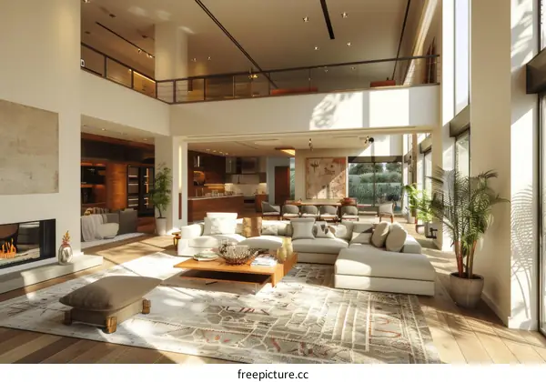 Modern Open Plan Living Room with High Ceilings