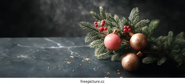 Christmas Decoration on Dark Stone Surface